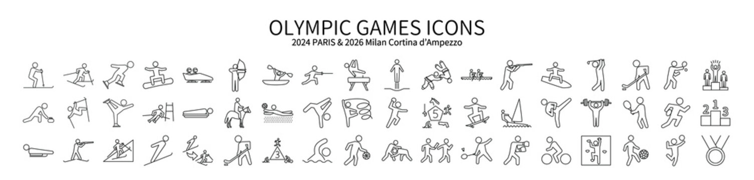 Olympic Games pictogram set, Paris 2024, Milan 2026