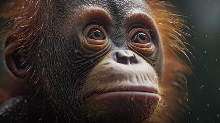 Wallpaper of a cute baby orangutan close-up. Created with generative Ai technology