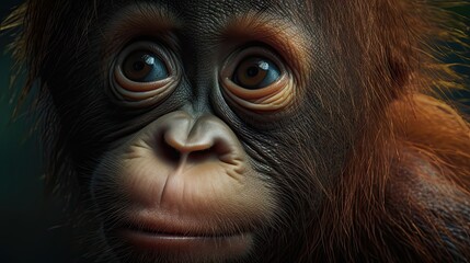 Wallpaper of a cute baby orangutan close-up. Created with generative Ai technology