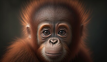 Wallpaper of a cute baby orangutan close-up. Created with generative Ai technology