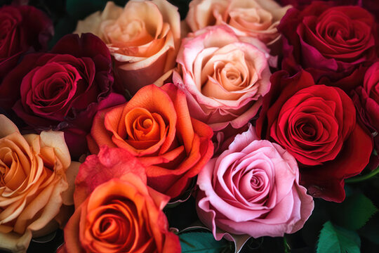 Close-Up of Beautiful Roses. Generative Ai