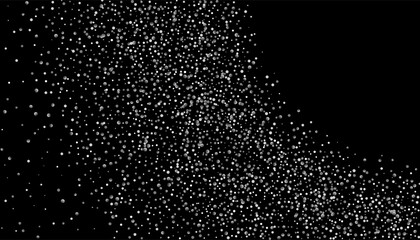 Silver glitter confetti on a black background. Shiny particles are scattered, sand. Decorative element. Luxury background for your design, postcards, invitations, vector