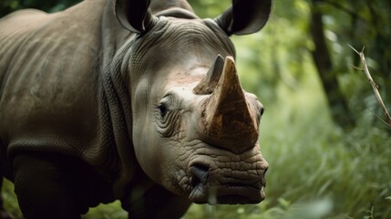 Fototapeta na wymiar Rhinoceros in a cinematic jungle forest background with beautiful colors generative ai
