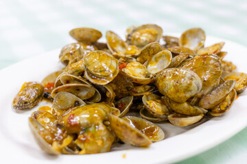 Chinese dishes stir fry clam with the sauce
