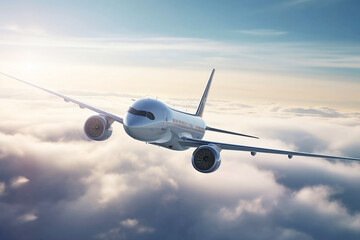 Naklejka na ściany i meble Airplane Flying in the Sky. Transportation Concept on Blue Background