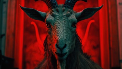Satanic goat exorcism scary background concept with red lightning generative ai