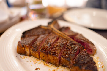 Grill roasted beef steak on plate
