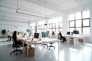 Businesspeople Working In Bright Workspace. Generative iA