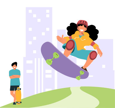 M&atilde;e Trans brincando de Skate com a filha no parque - Maternidade - Mulher LGBTQI e filha brincando juntas.
