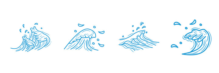 Fototapeta premium Bundle set 4 waves style line. illustration vector