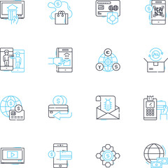 Debit card linear icons set. Transaction, Withdrawal, PIN, Balance, Deposit, Swipe, Security line vector and concept signs. Plastic,Bank,Purchase outline illustrations