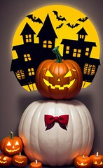 baner illustration halloween background with pumpkins magic night vampire castle