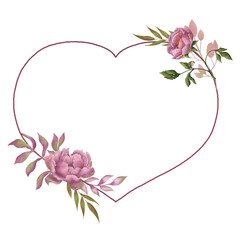 Flower frame heart shape, hand-drawn.