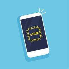 eSIM technology concept. Embedded sim card in smartphone. Vector illustration in trendy flat style isolated.