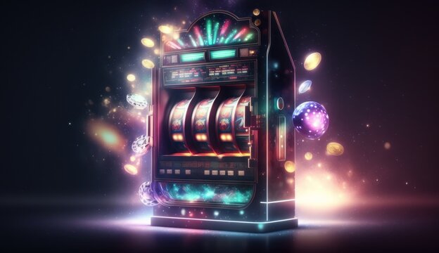 Slot machine casino background with colorful lights and flares generative ai