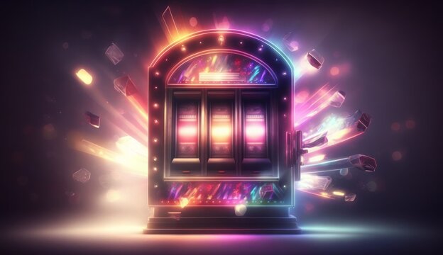 Slot machine casino background with colorful lights and flares generative ai