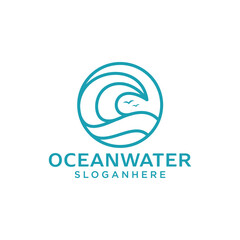 Ocean waves with seagulls Line art simple logo design Inspiration
