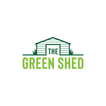 A shed house, garage for landscaping lawn mower Simple logo design Inspiration