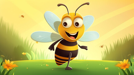 bee, cartoon, insect, honey, 3d, animal, illustration, yellow, vector, wasp, fly, nature, flying, bug, character, happy, cute, black, flower, wing, smile, funny, bumble, sweet, isolated