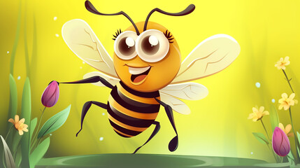 bee, cartoon, insect, honey, 3d, animal, illustration, yellow, vector, wasp, fly, nature, flying, bug, character, happy, cute, black, flower, wing, smile, funny, bumble, sweet, isolated, generative ai