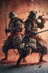 illustration of two samurai. Medieval japanese warriors. AI generated