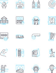 Tech Talks linear icons set. Innovations, Experts, Technology, Ideas, Solutions, Trends, Gadgets line vector and concept signs. Future,Inspiration,Knowledge outline illustrations
