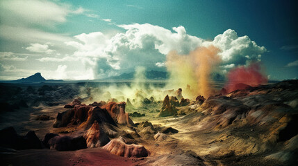 Fototapeta premium An Alien World with Floating Land Masses and Colorful Gas Clouds - generative AI