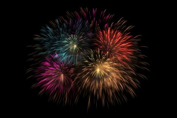 Colorful Firework on Black Background. Isolated Illustration with Glowing Lights