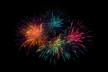 Fototapeta premium Colorful Firework on Black Background. Isolated Illustration with Glowing Lights