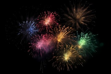 Colorful Firework on Black Background. Isolated Illustration with Glowing Lights