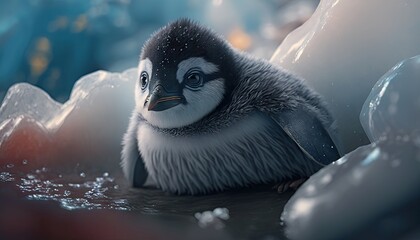 Baby penguin inside a glacier. Created with generative Ai technology