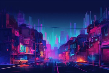 City neon futuristic illustration concept landscape Generative AI