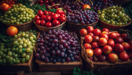 Abundant harvest of fresh, juicy, organic fruit generated by AI