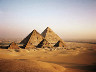 Pyramids of Giza at Sunset - generative AI