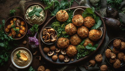 Fototapeta premium Healthy gourmet meal cooked with organic ingredients generated by AI