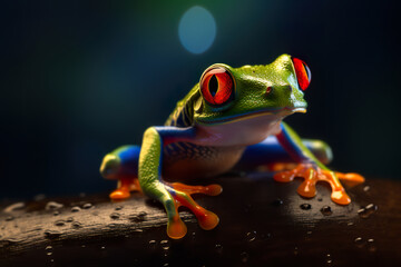 Beautiful rainbow colored crystal tree frog, small multicolor decorative figurine, AI generative illustration