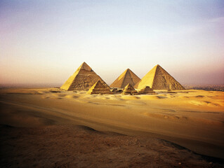 Pyramids of Giza at Sunset - generative AI - obrazy, fototapety, plakaty