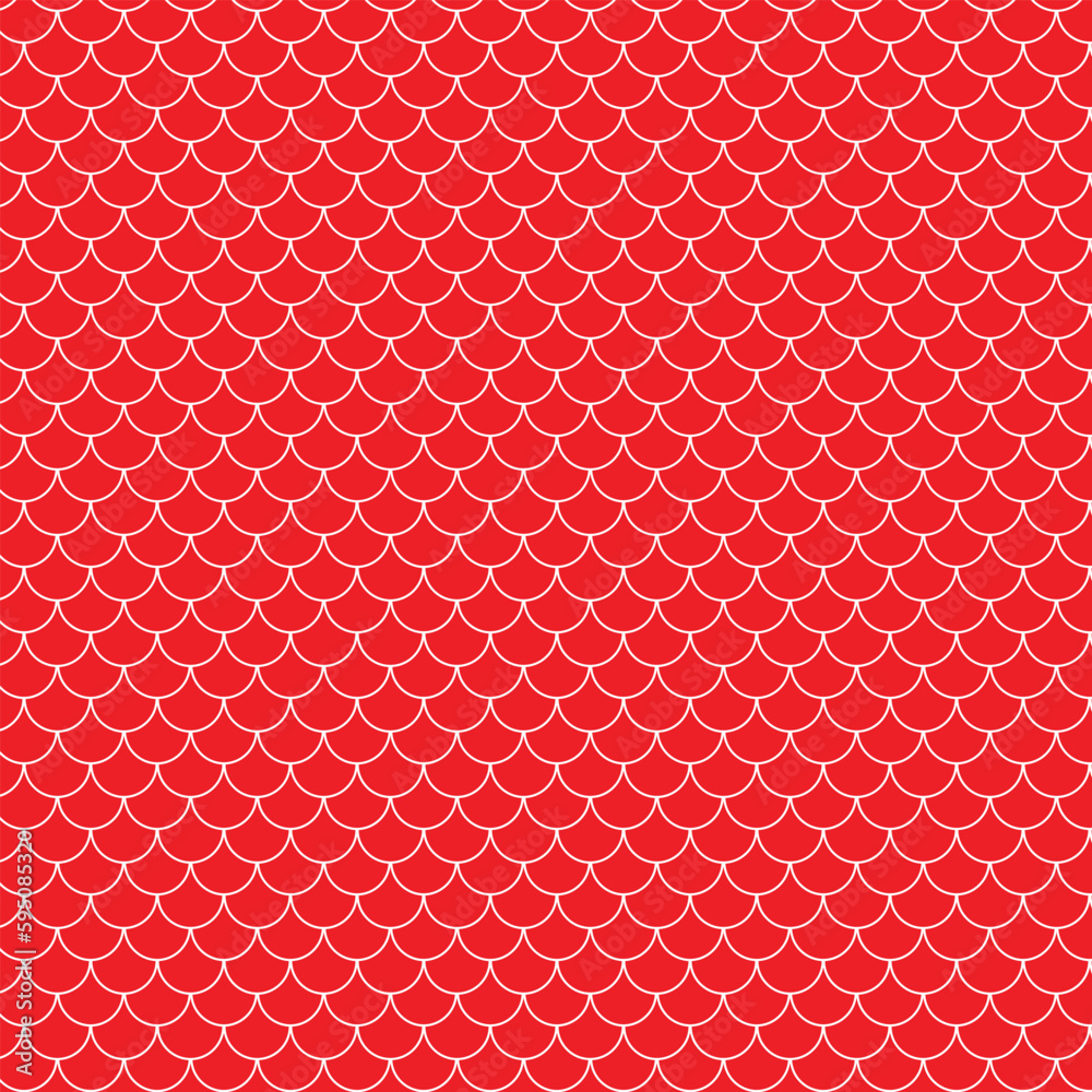 Poster abstract seamless white mermaid scale pattern with red bg.