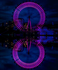 London eye in slow motion at night 