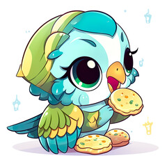 Obraz premium Parrot with cookies, cartoon style, AI generative illustration