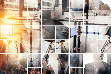 Collage of business images with double exposure effects