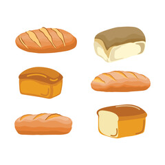 Vector illustraton of varous bread for breakfast, or launch, or dinner. Isolated on white background