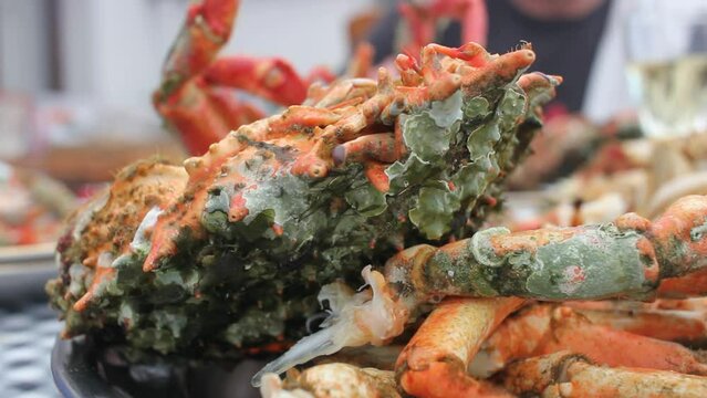 crubs on the table to enjoy them