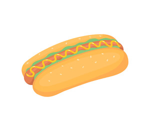 Hot dog, fast food. Vector Illustration for printing, backgrounds, covers and packaging. Image can be used for greeting cards, posters, stickers and textile. Isolated on white background.