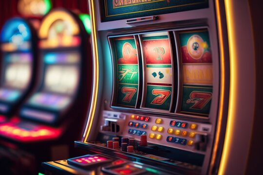 Detail of a slot machine in a casino. Ai generated.