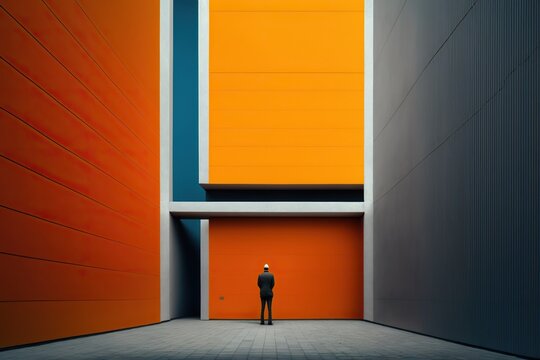 Modern and colorful architecture designs with simple lines and straight walls. AI generated.