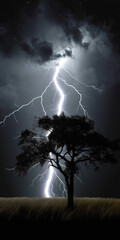 lightning and tree in the night - by generative ai