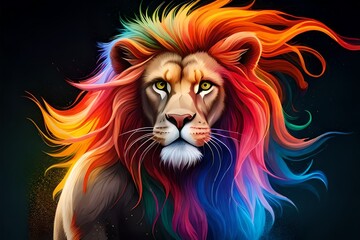 Fototapeta premium Colorful lion, Generative AI