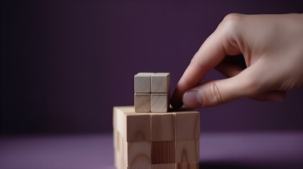 Hand placing wood block generative ai