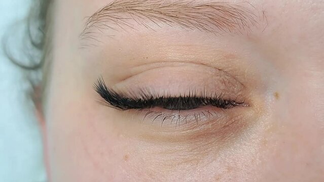 close up of eye with eyelash extensions ,beauty salon treatment,2d volume,3d volume,russian volume,mega volume